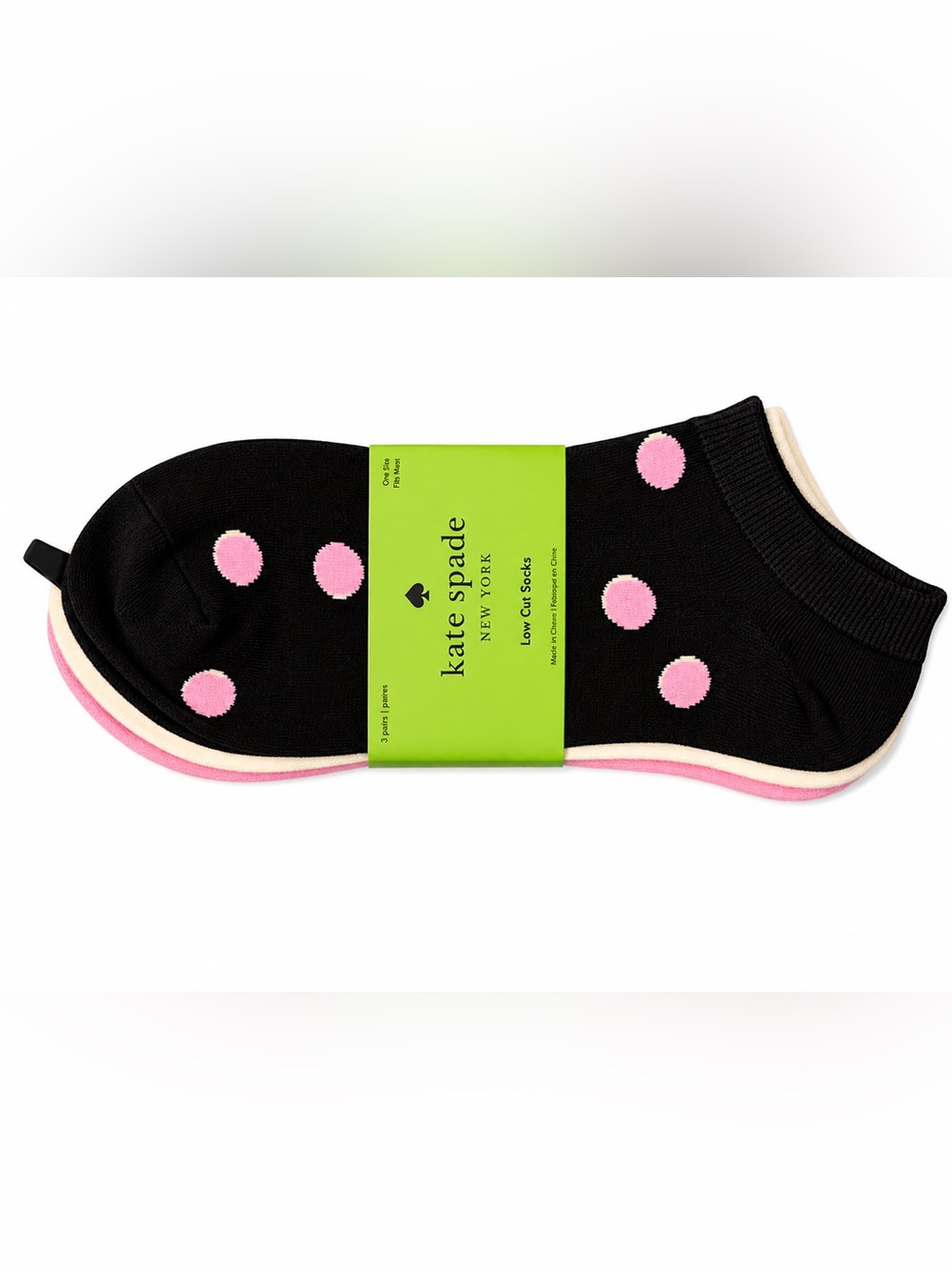 kate spade Black No-Show Socks with Pink Polka Dots - 3 Pack
